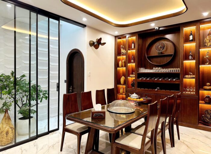 Cửa lùa Slim không ray dưới ứng dụng cửa thông phòng, vách ngăn