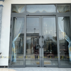 Cửa xếp trượt quay màu xám